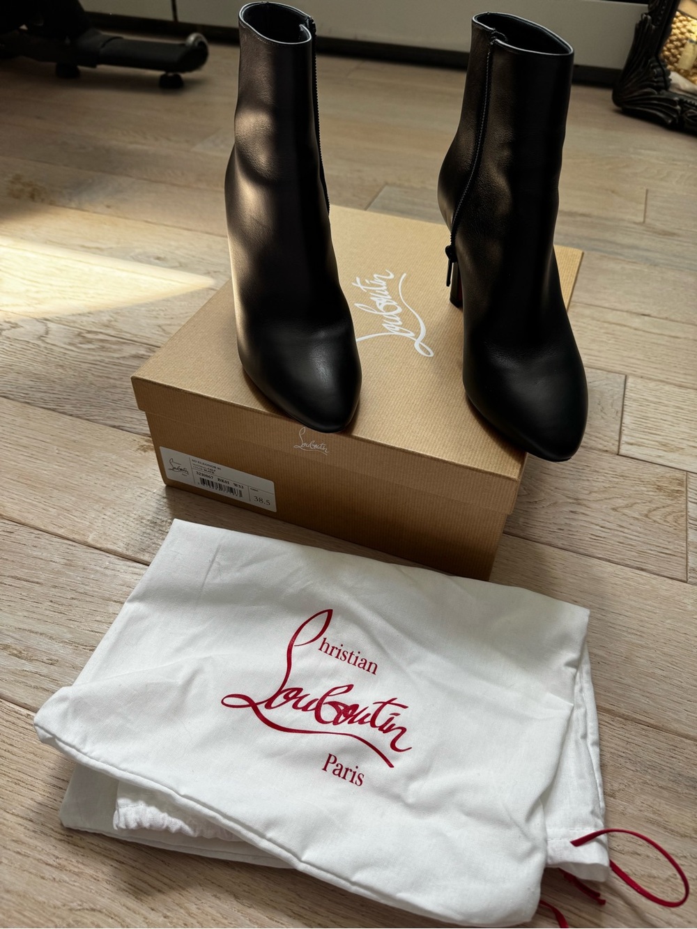 Christian Louboutin Black Leather Pointed Ankle Booties with Rear Zip